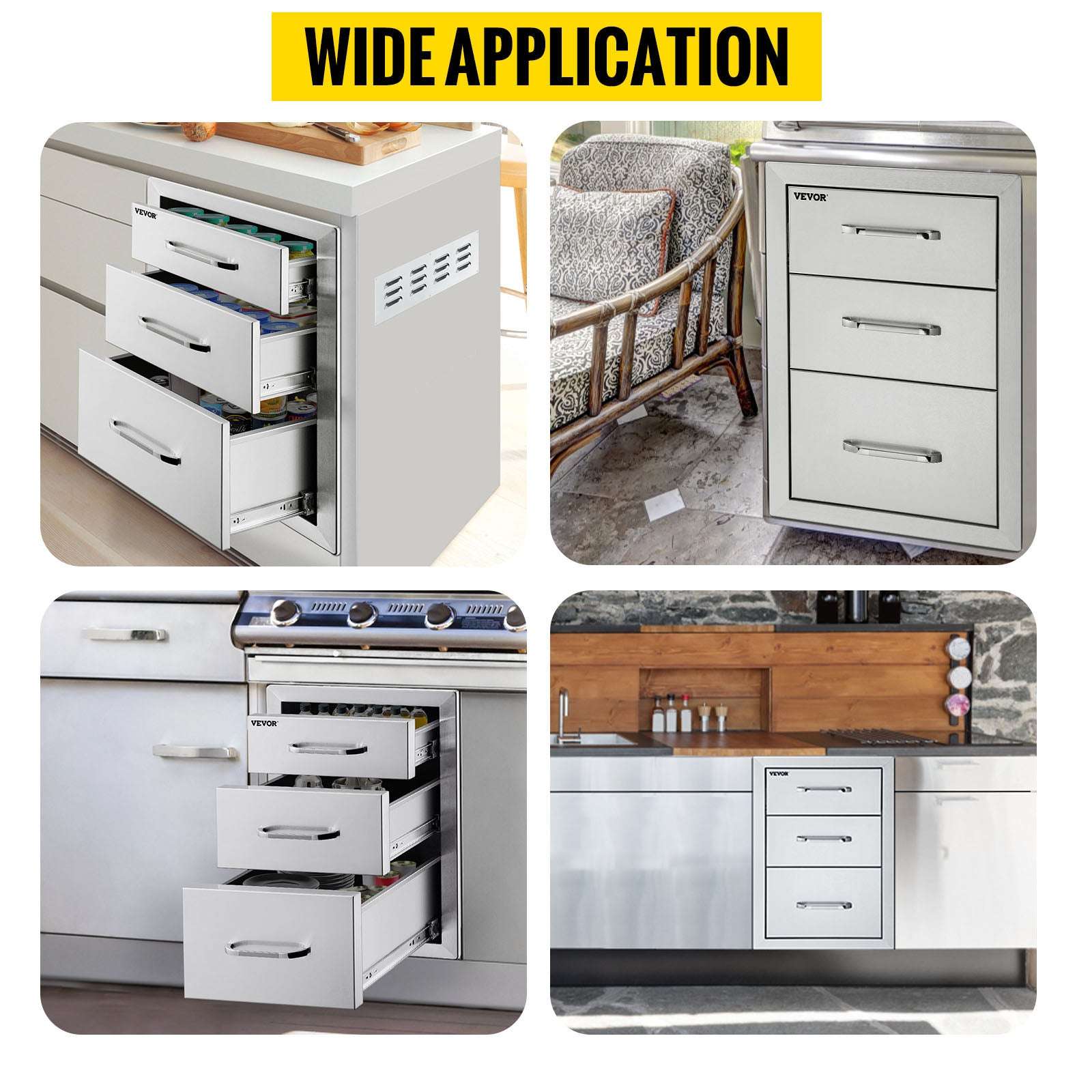 Stainless Steel Triple Drawer for Outdoor Kitchen BBQ Storage-United States