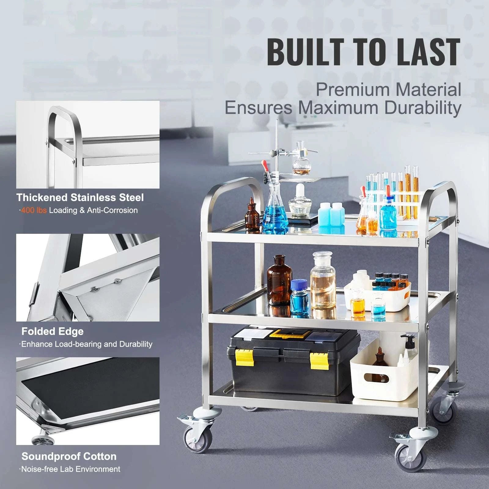 Stainless Steel Utility Cart with Lockable Wheels for Clinic Kitchen-1 layer / spain
