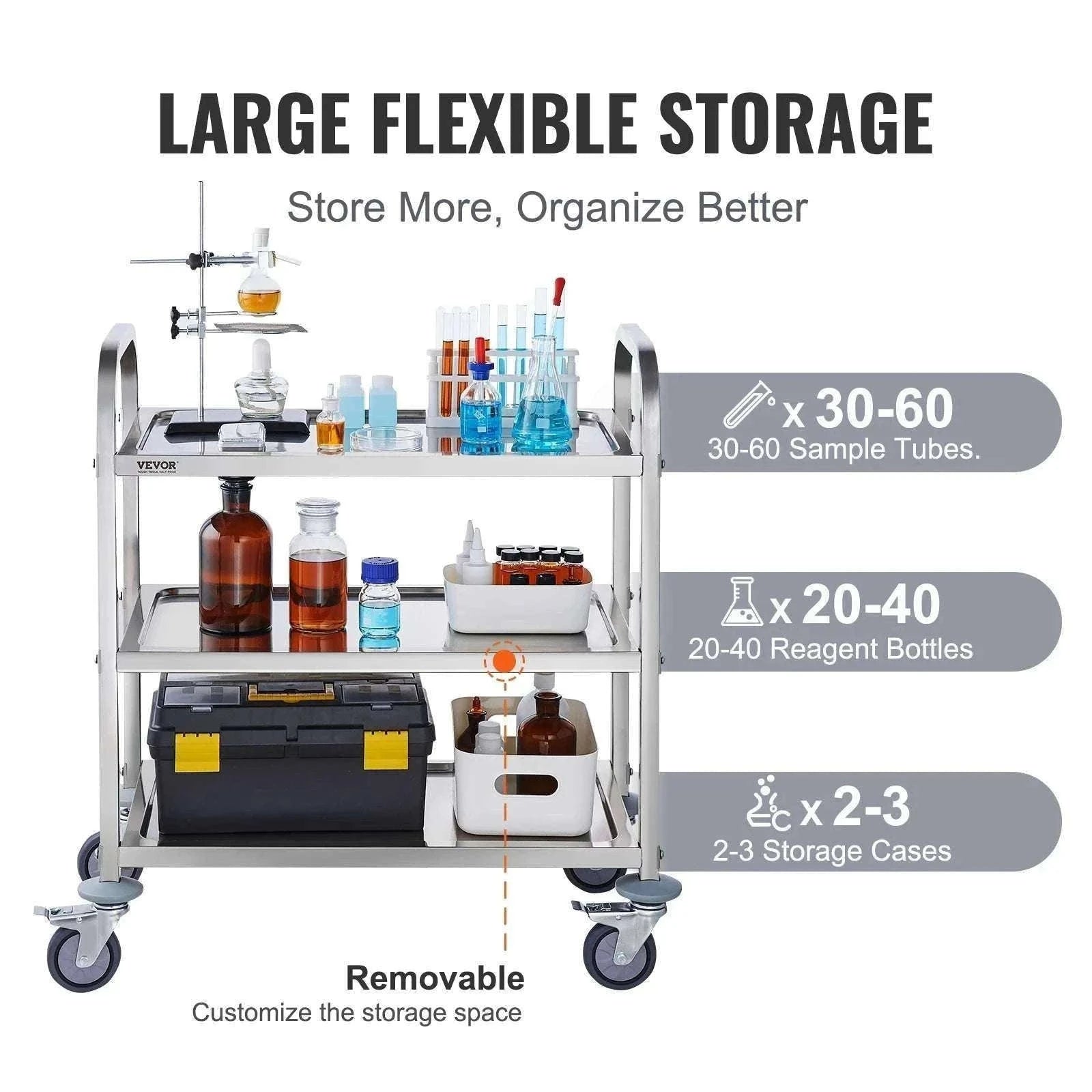 Stainless Steel Utility Cart with Lockable Wheels for Clinic Kitchen-3 Layers / CZECH REPUBLIC