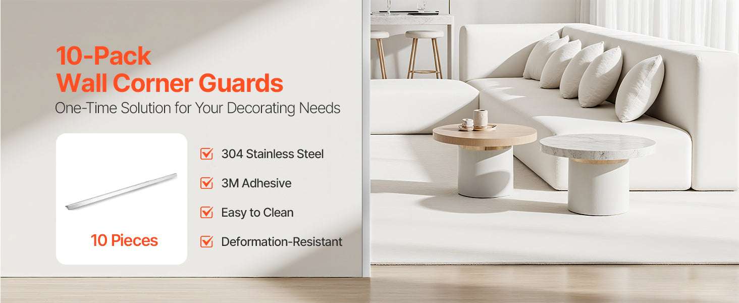 Stainless Steel Wall Corner Protectors 48in 10-Pack with Adhesive-10pcs 48inch / 12 inch / United States