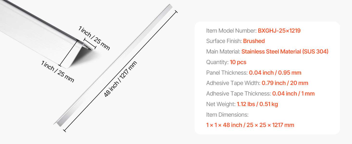 Stainless Steel Wall Corner Protectors 48in 10-Pack with Adhesive-10pcs 48inch / 12 inch / United States