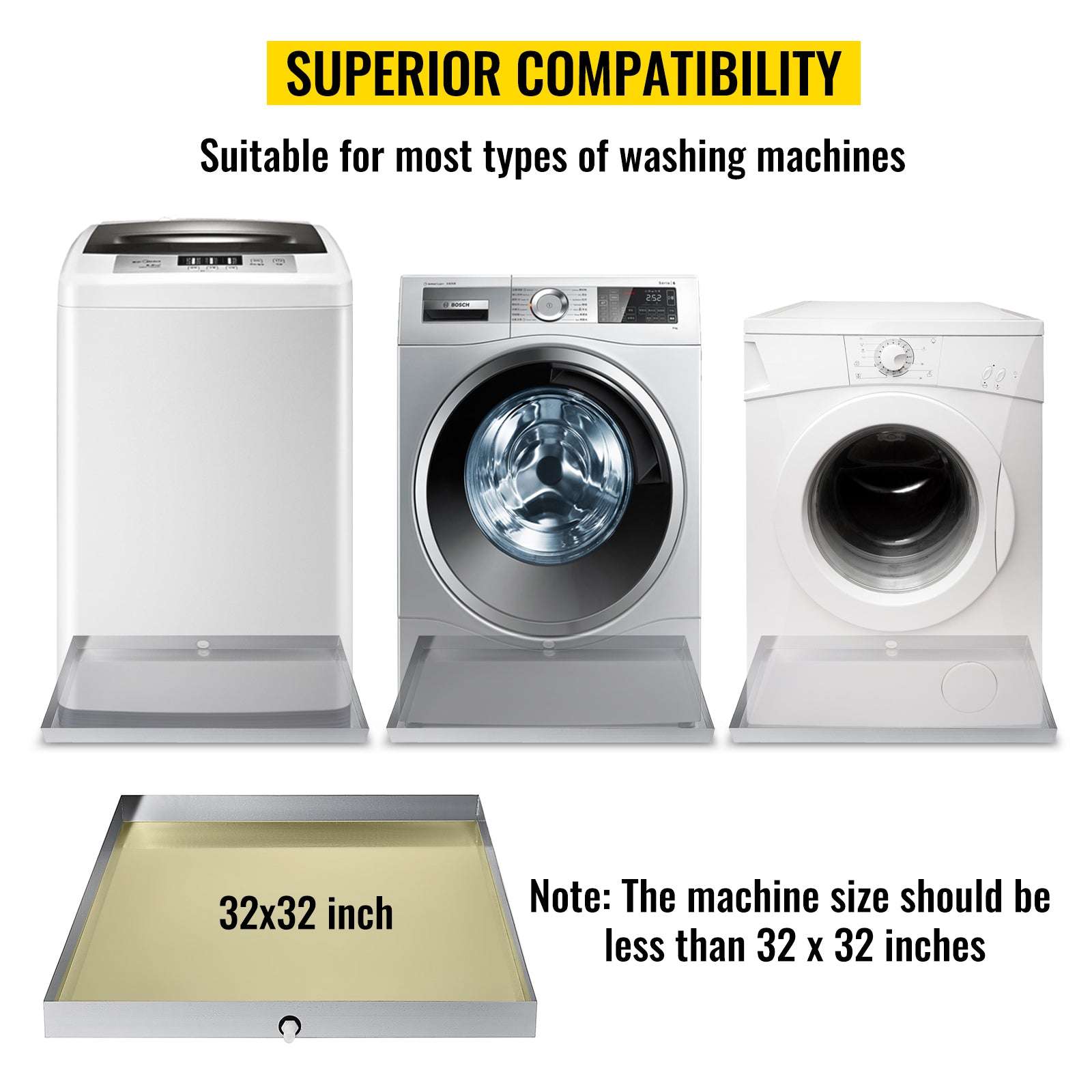 Stainless Steel Washing Machine Drain Pan with Welded Corners-32x30x2 Inch / United States