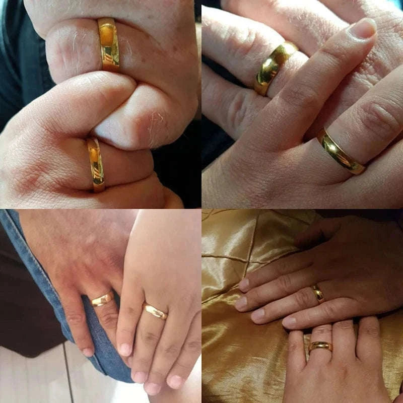 Stainless Steel Wedding Ring with Smooth Gold Finish-4mm Gold Color / 6