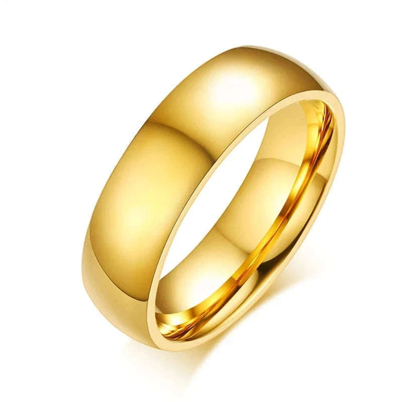 Stainless Steel Wedding Ring with Smooth Gold Finish-4mm Gold Color / 6