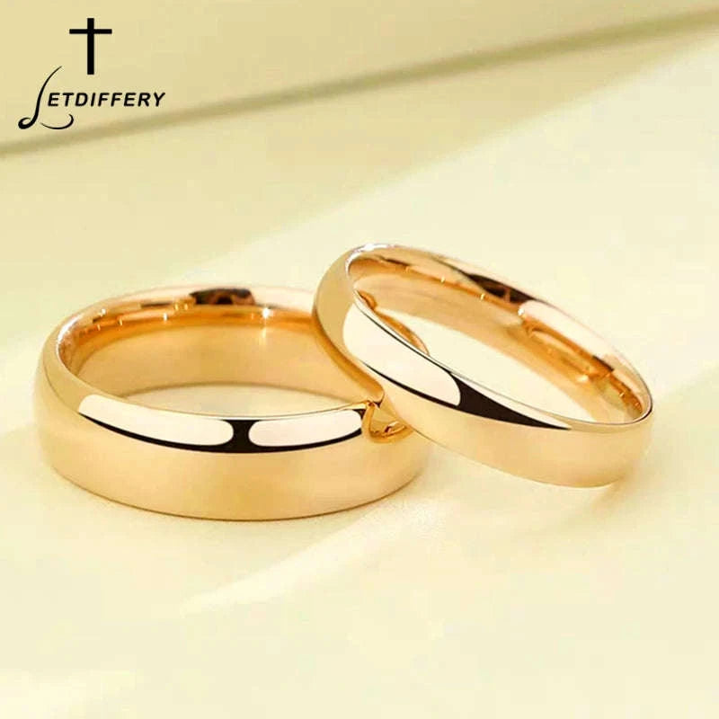 Stainless Steel Wedding Rings with Smooth Gold Finish-4mm Gold Color / 6