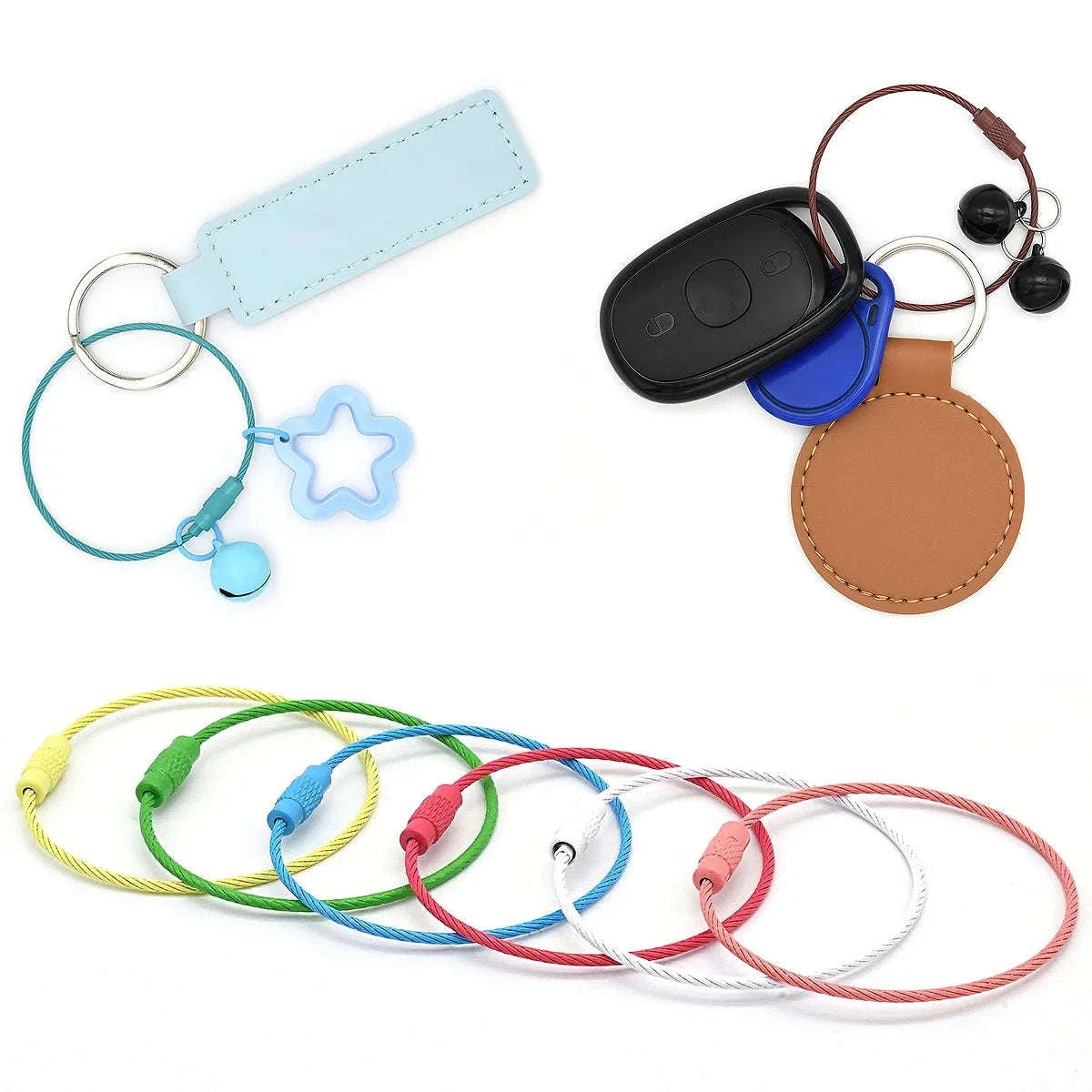 Stainless Steel Wire Keychain Ring Loop, 5/10 Pieces-Rose Red / 10pcs