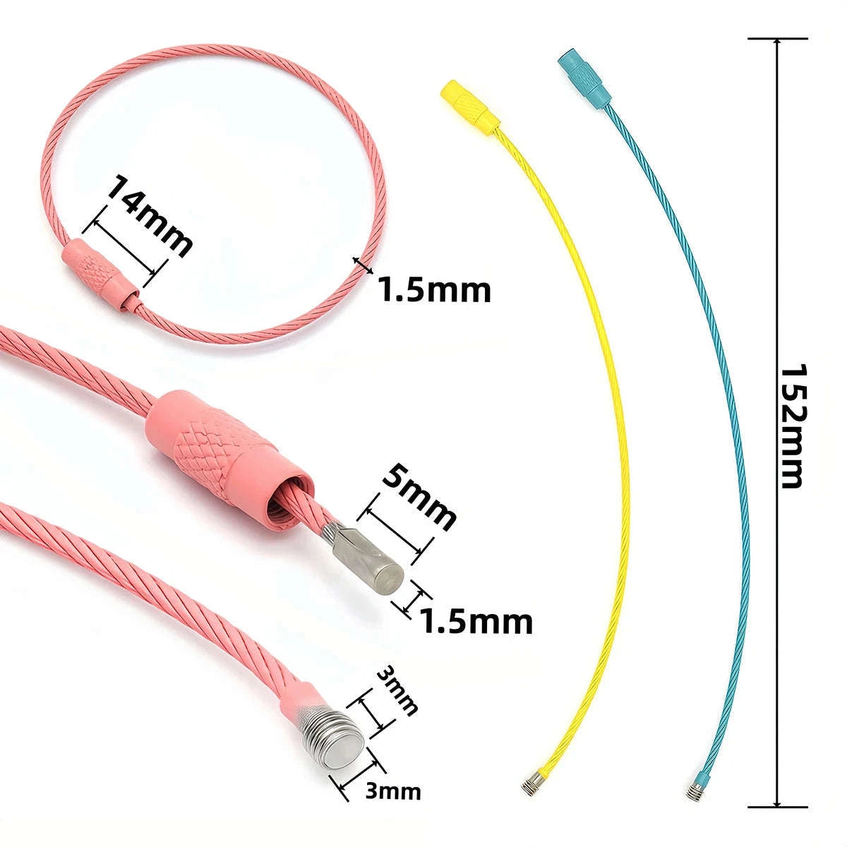 Stainless Steel Wire Keychain Ring Loop, 5/10 Pieces-Rose Red / 10pcs