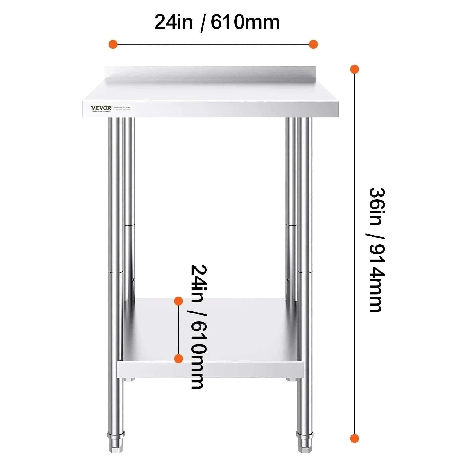 Stainless Steel Work Table 24x36 Adjustable Shelf Food Prep Station-24x36 in / United States