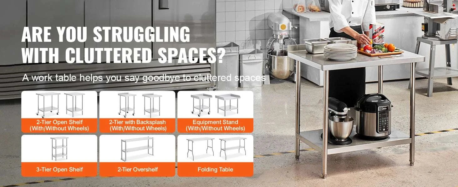 Stainless Steel Work Table 24x36 Adjustable Shelf Food Prep Station-24x36 in / United States