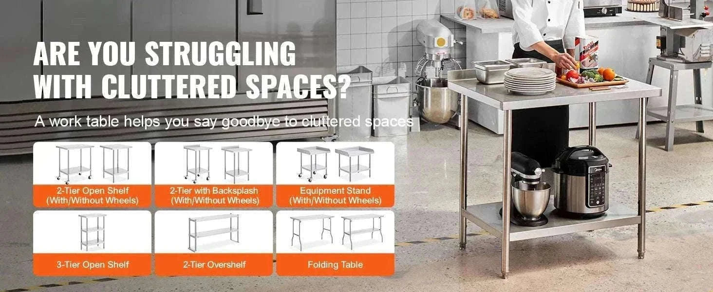 Stainless Steel Work Table 24x36 Adjustable Shelf Food Prep Station-24x36 in / United States