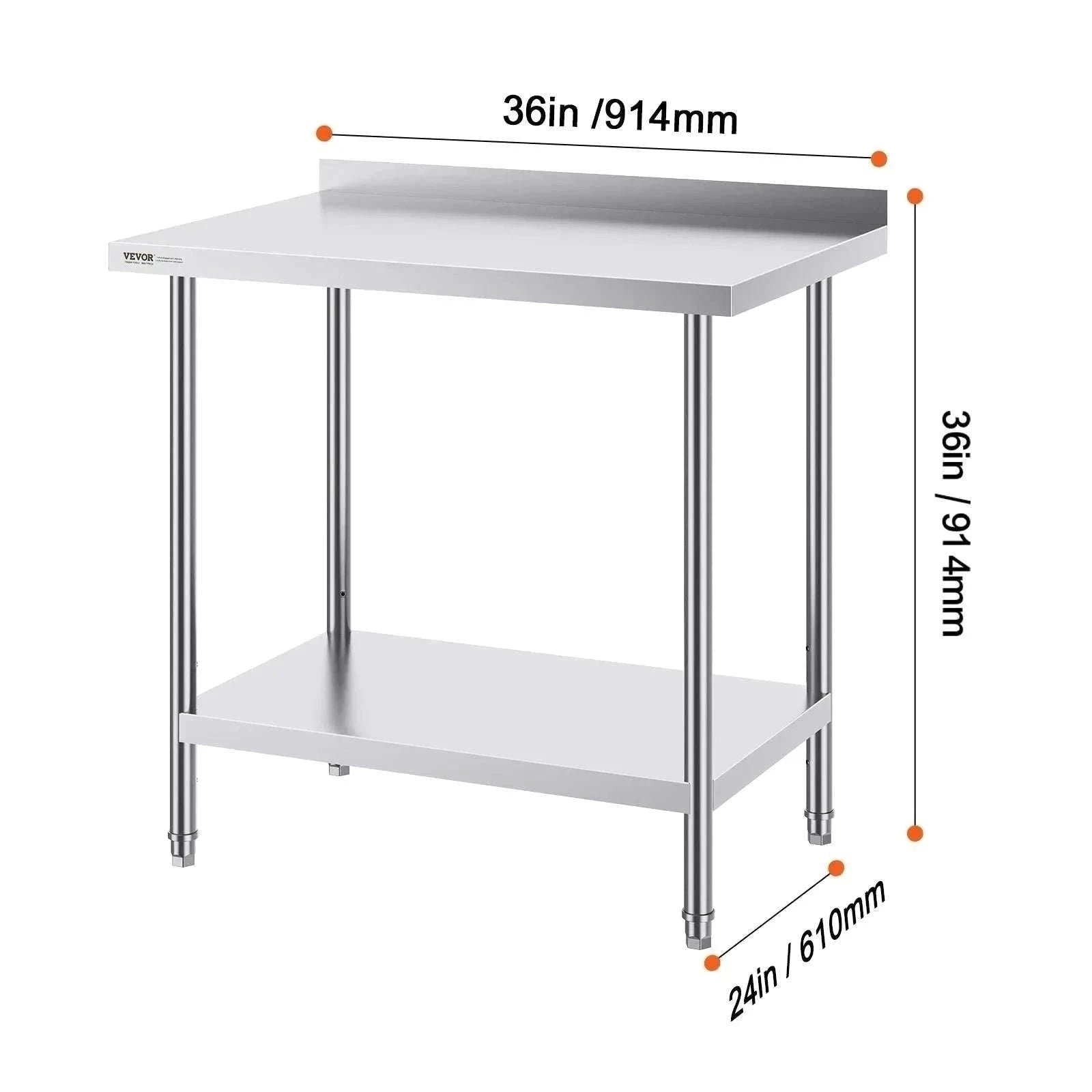 Stainless Steel Work Table 24x36 Adjustable Shelf Food Prep Station-24x36 in / United States