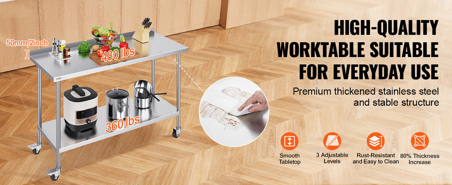 Stainless Steel Work Table with Casters 24x60 Prep Station
