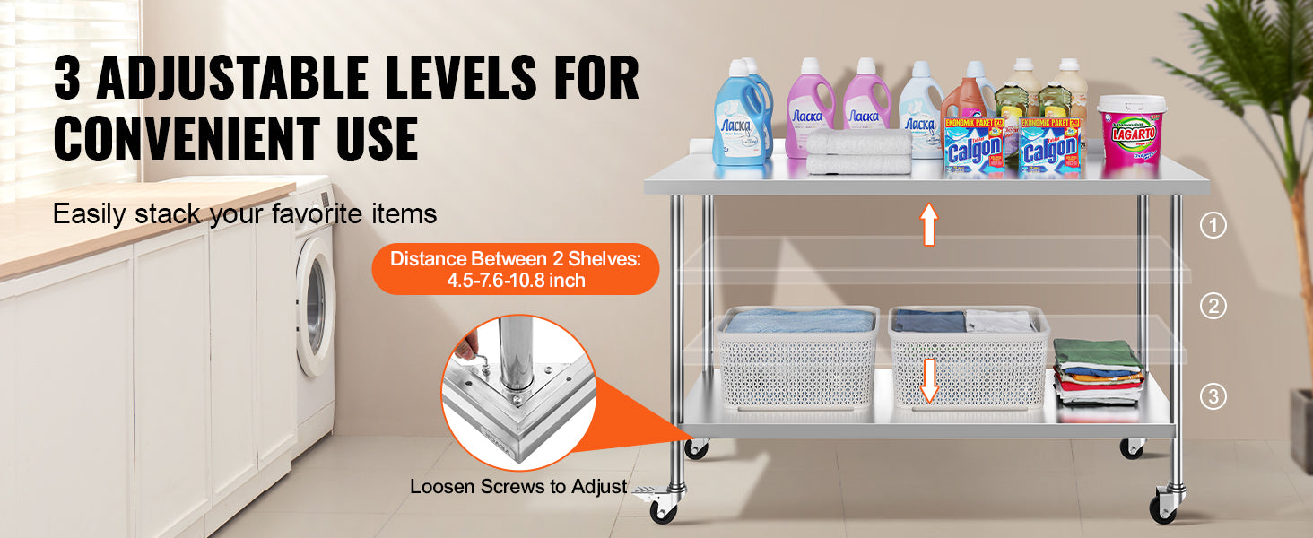 Stainless Steel Work Table with Casters 24x60 Prep Station