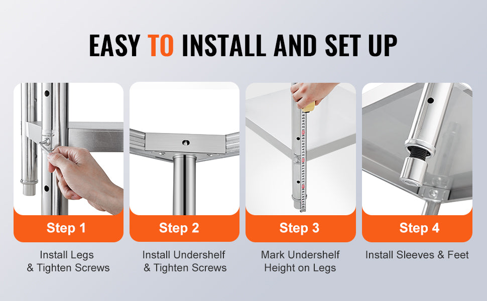 Stainless Steel Work Table with Adjustable Shelf Heavy Duty Prep Station