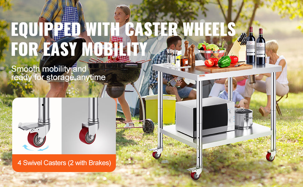 36 x 30 Inch Stainless Steel Work Table with Wheels