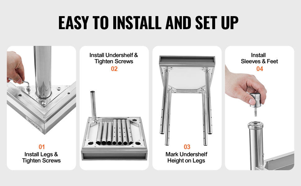 Stainless Steel Food Prep Table with Adjustable Shelves for Kitchen