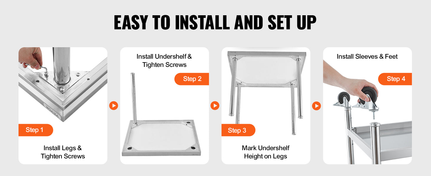 Stainless Steel Work Table with Wheels and Adjustable Shelf