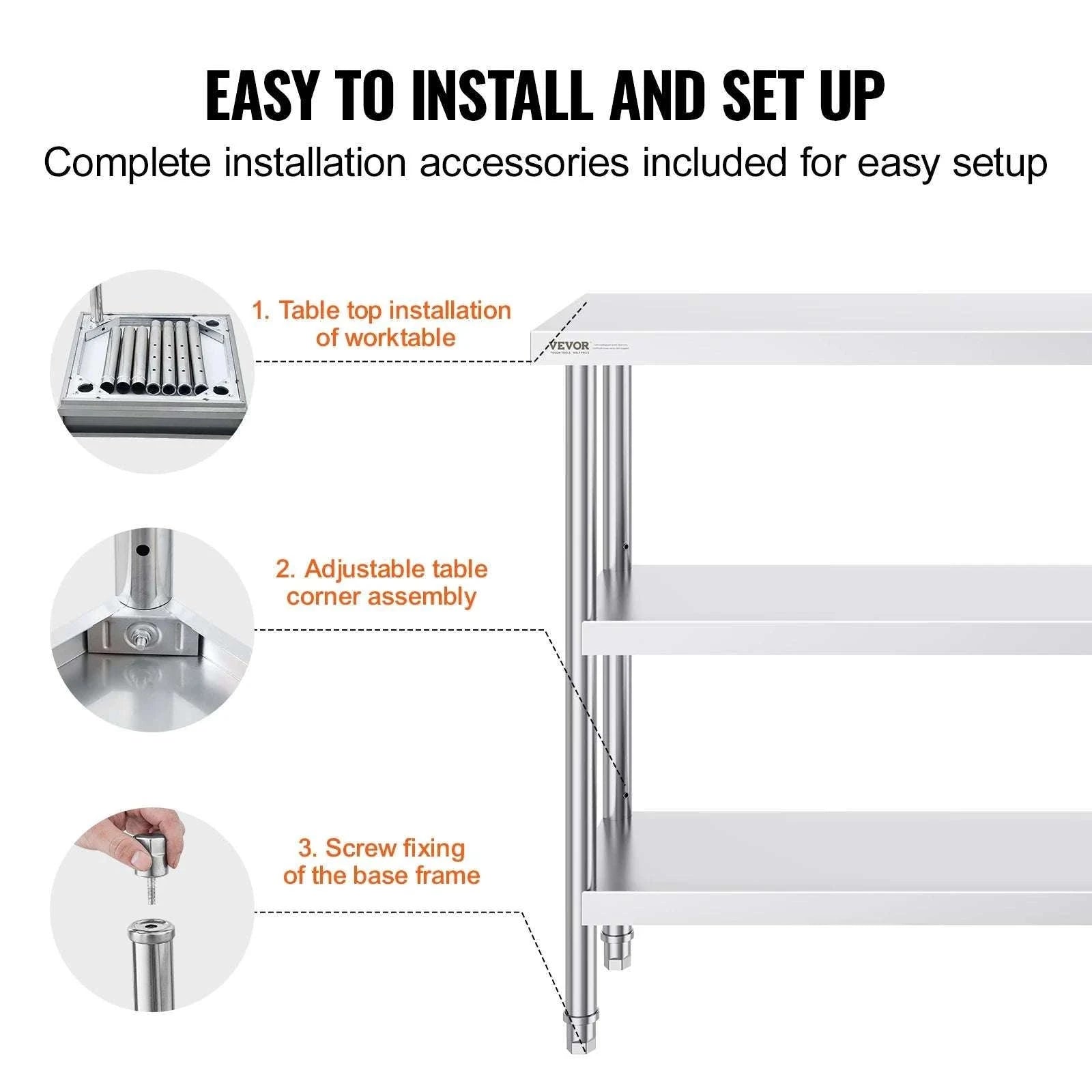 Stainless Steel Work Table with Adjustable Shelf 14x48 Inch-14x48inch / United States