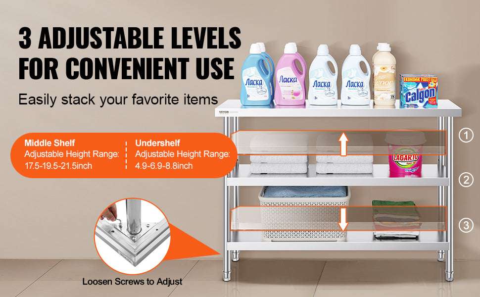 Stainless Steel Work Table with Adjustable Shelf 14x48 Inch-14x48inch / United States