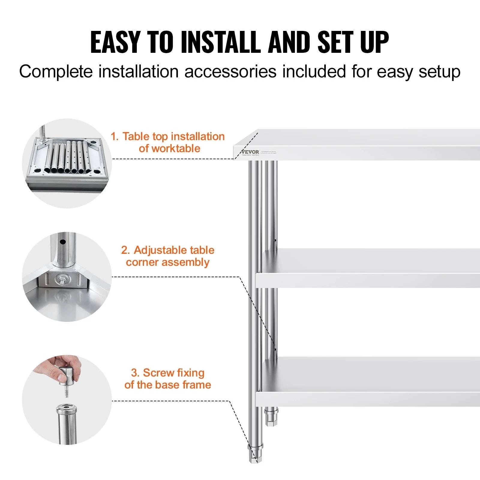 Stainless Steel Work Table with Adjustable Shelf 14x48 Inch-14x48inch / United States