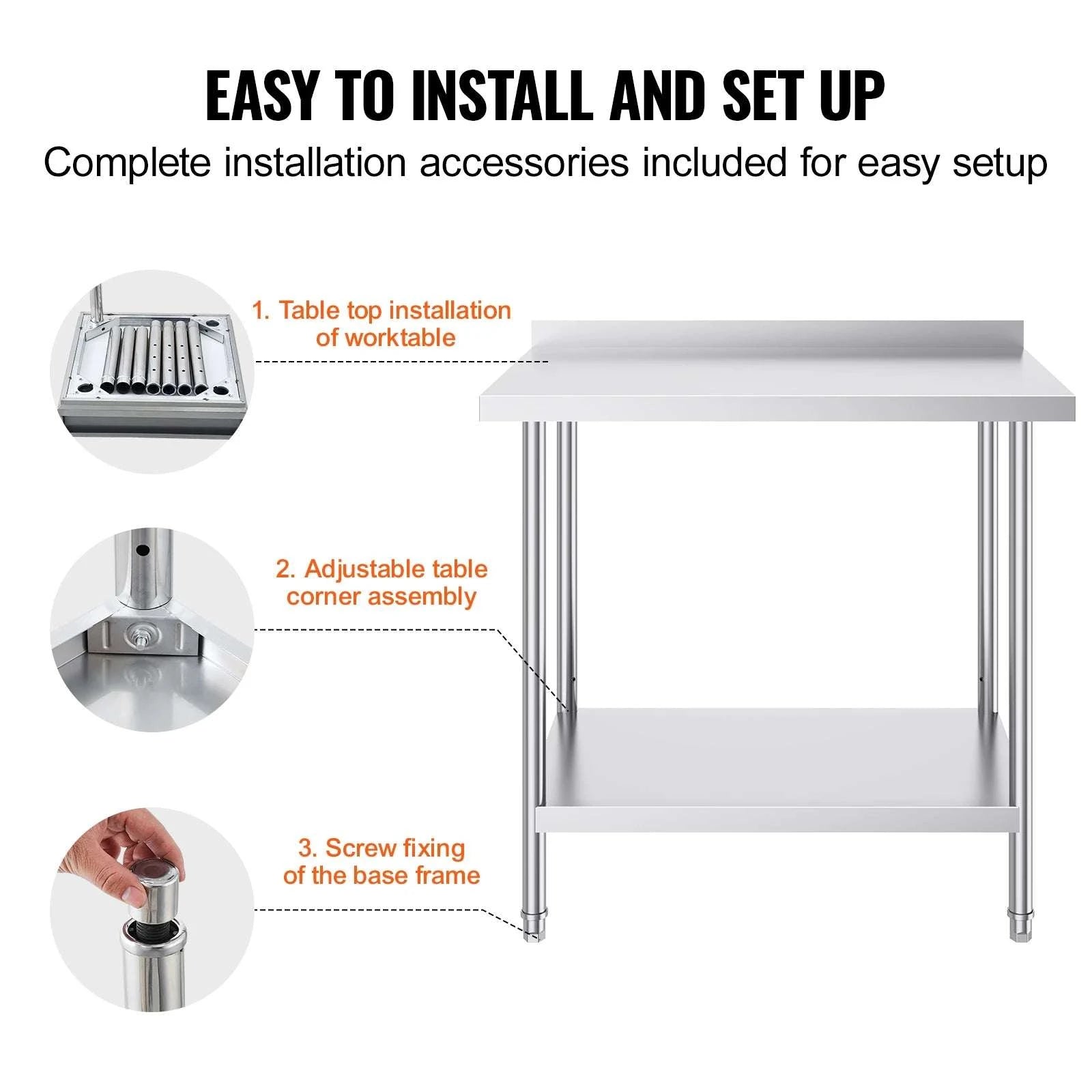 Stainless Steel Work Table with Adjustable Shelf for Kitchen Use-24x30inch / United States