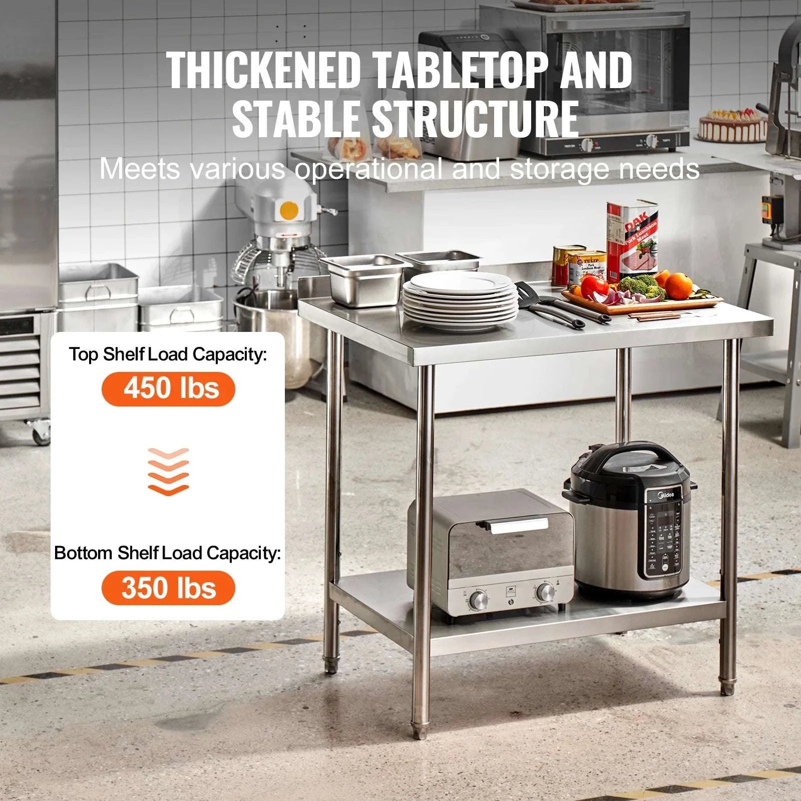 Stainless Steel Work Table with Adjustable Shelf for Kitchen Use-24x30inch / United States