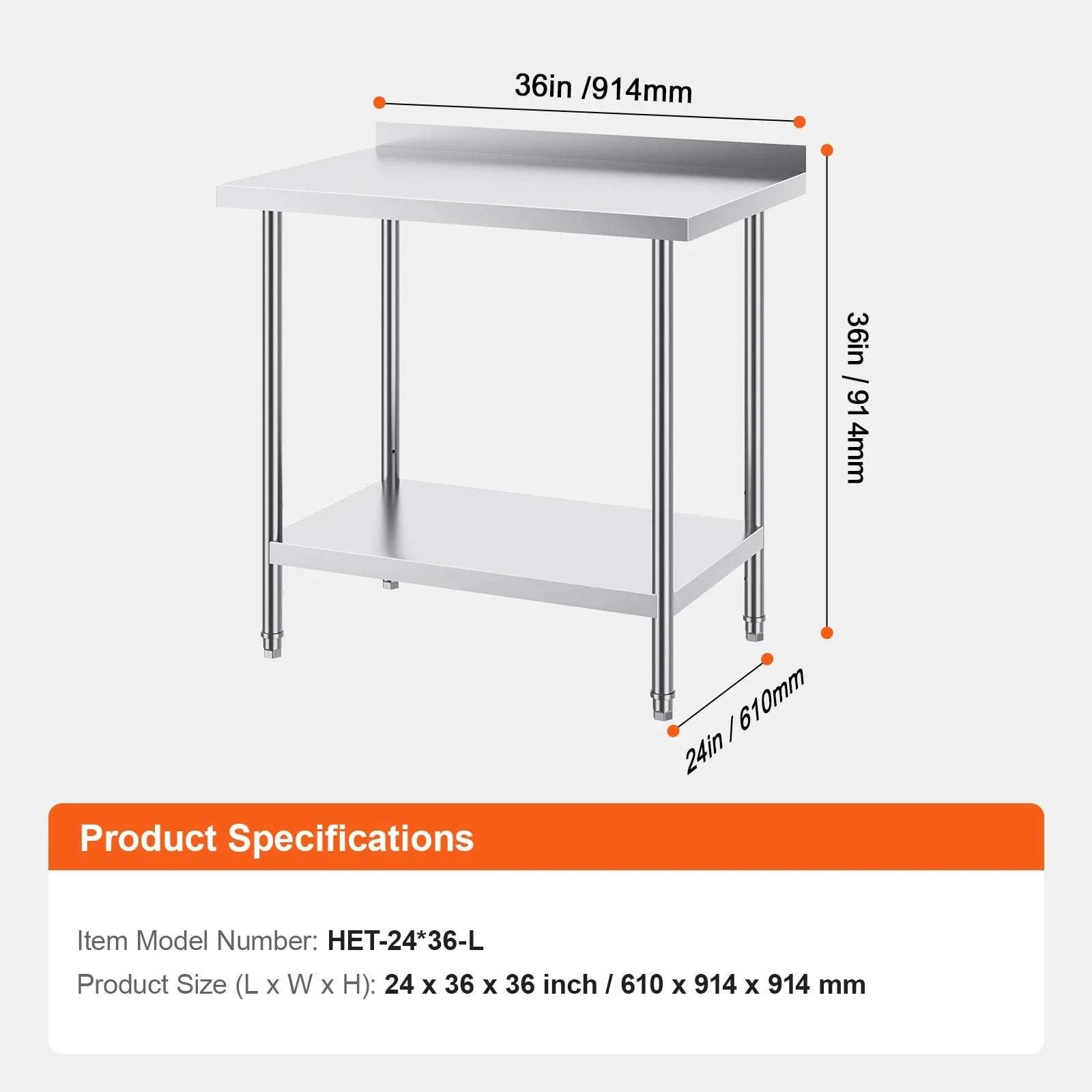 Stainless Steel Work Table with Adjustable Shelf for Kitchen Use-24x30inch / United States