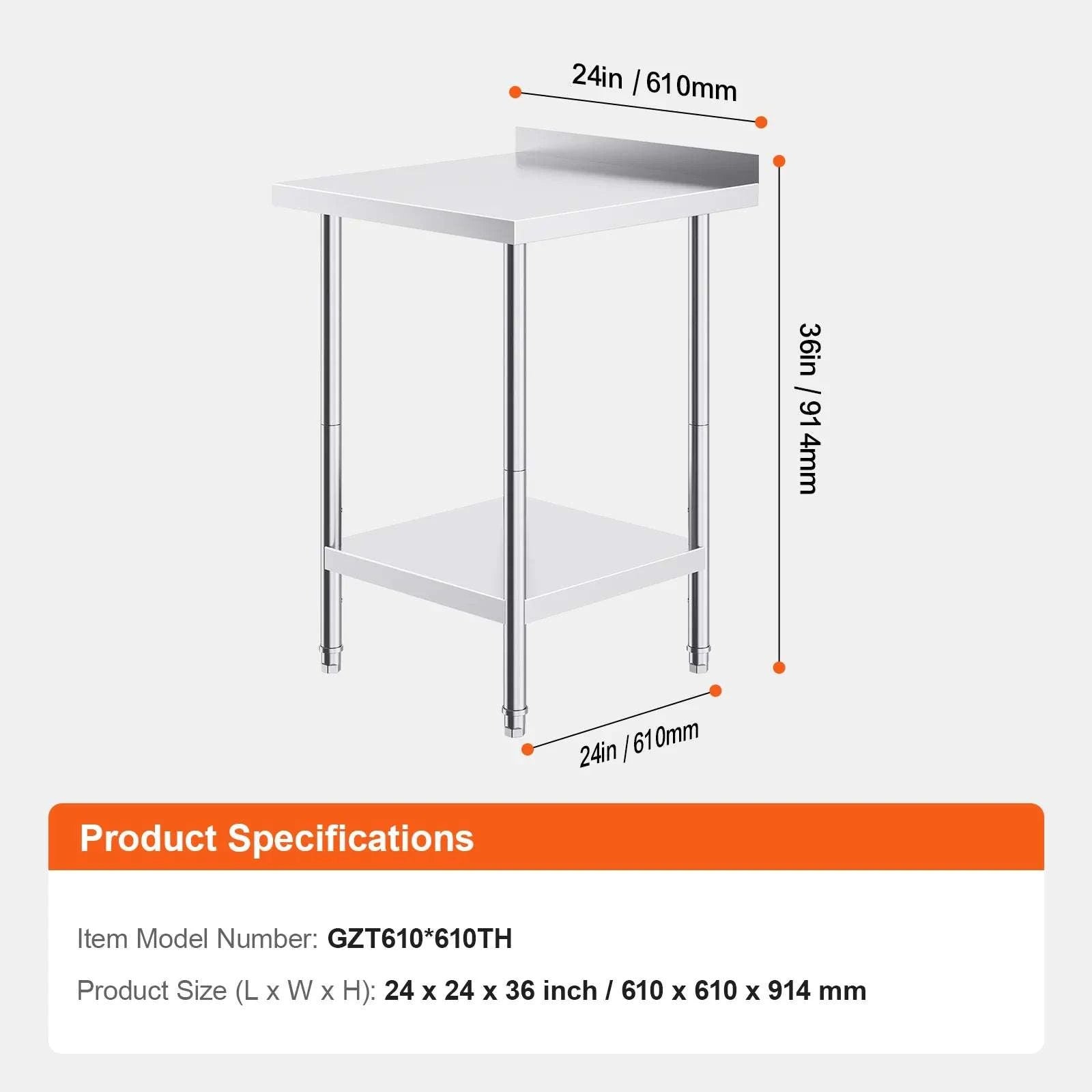 Stainless Steel Work Table with Adjustable Shelf for Kitchen Use-24x30inch / United States