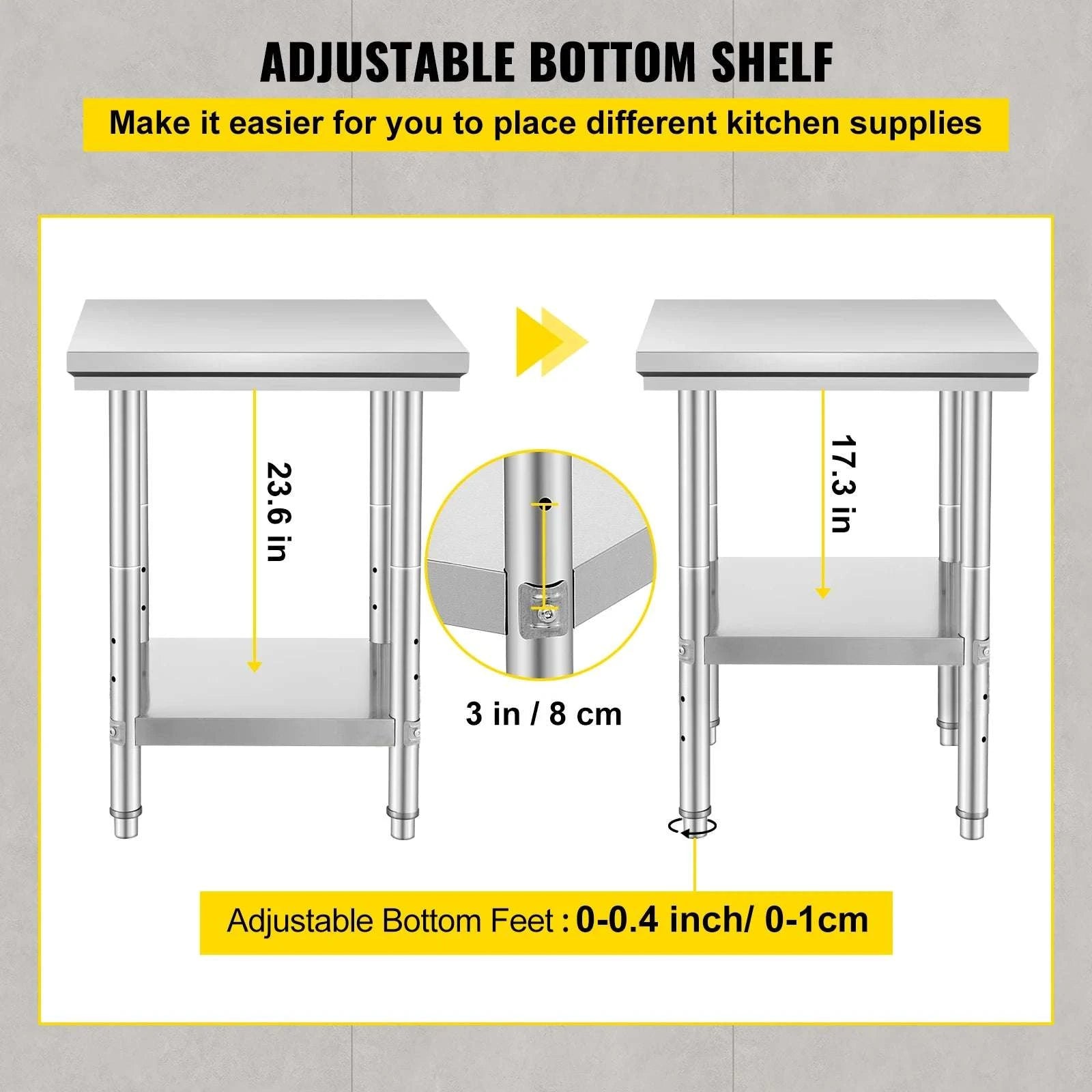 Stainless Steel Work Table with Adjustable Shelf Heavy Duty Prep Station-60X90X80cm / United States