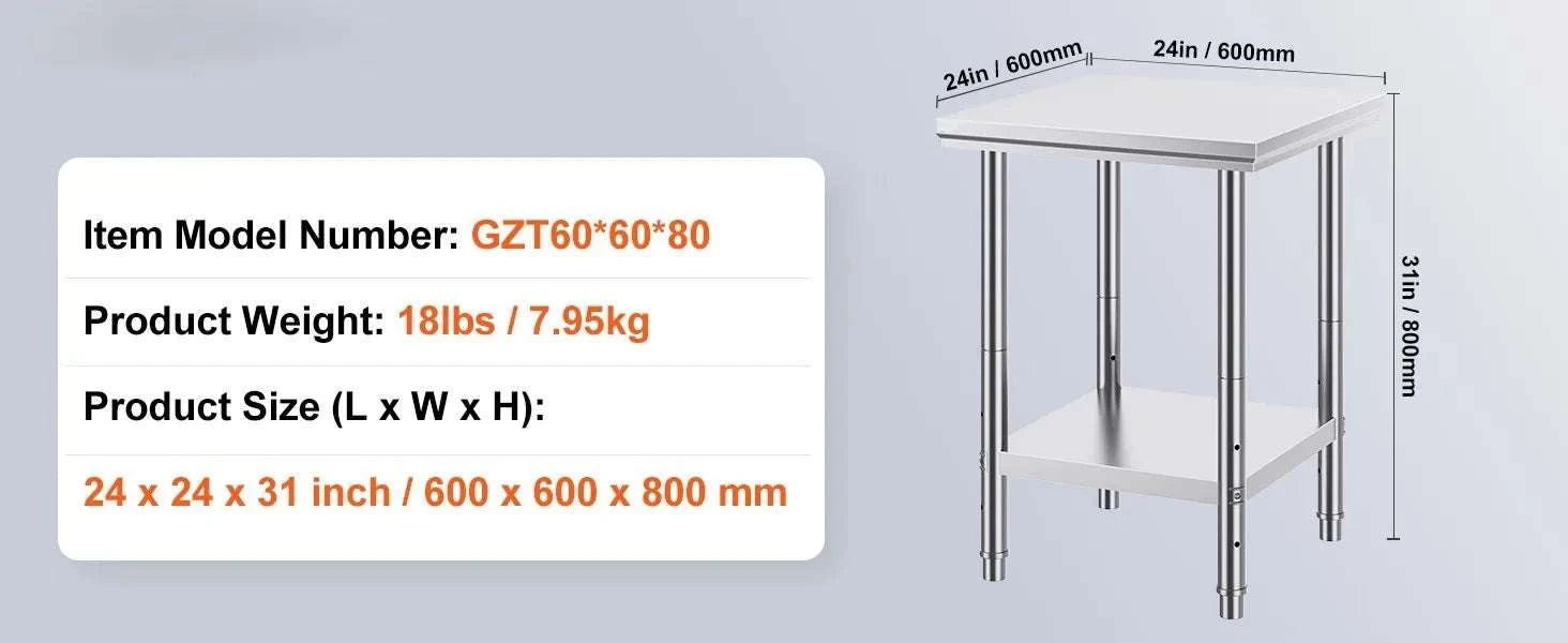 Stainless Steel Work Table with Adjustable Shelf Heavy Duty Prep Station-60X90X80cm / United States