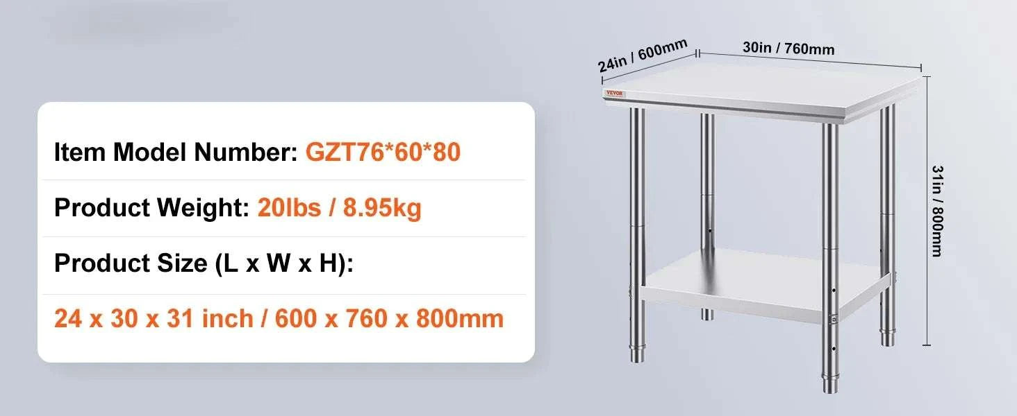 Stainless Steel Work Table with Adjustable Shelf Heavy Duty Prep Station-60X90X80cm / United States