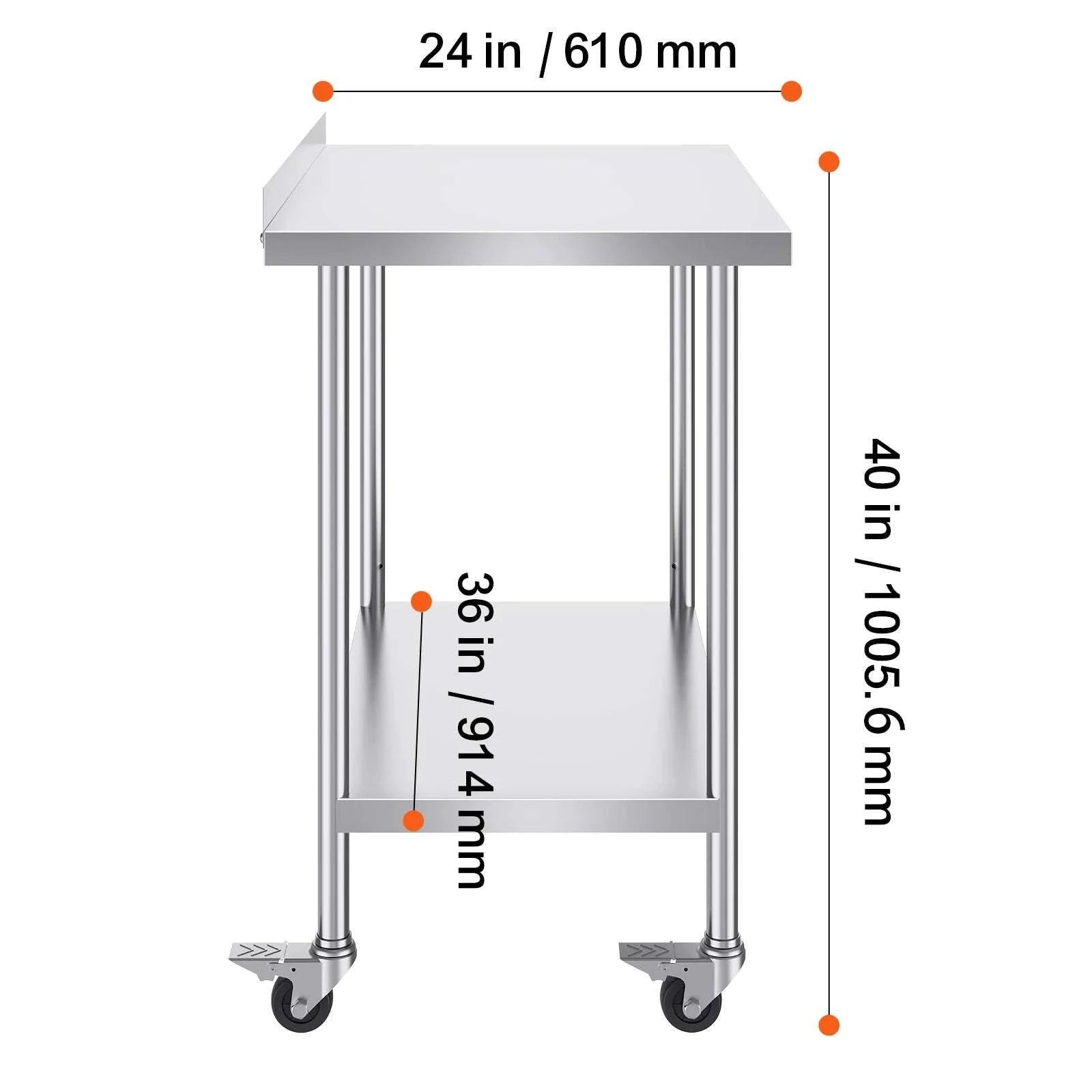 Stainless Steel Work Table with Casters 24x60 Prep Station-24 x 24 in / United States