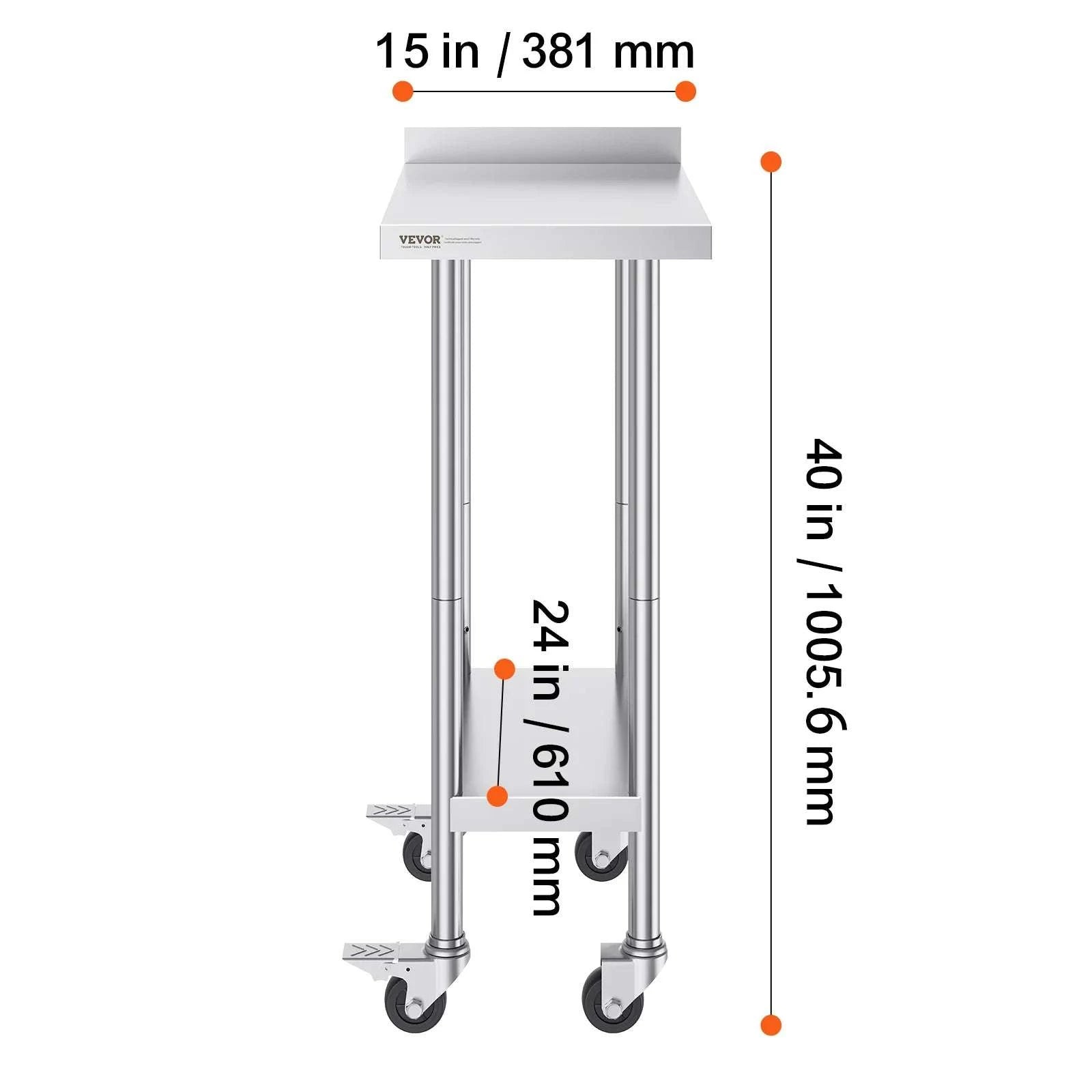 Stainless Steel Work Table with Casters 24x60 Prep Station-24 x 24 in / United States