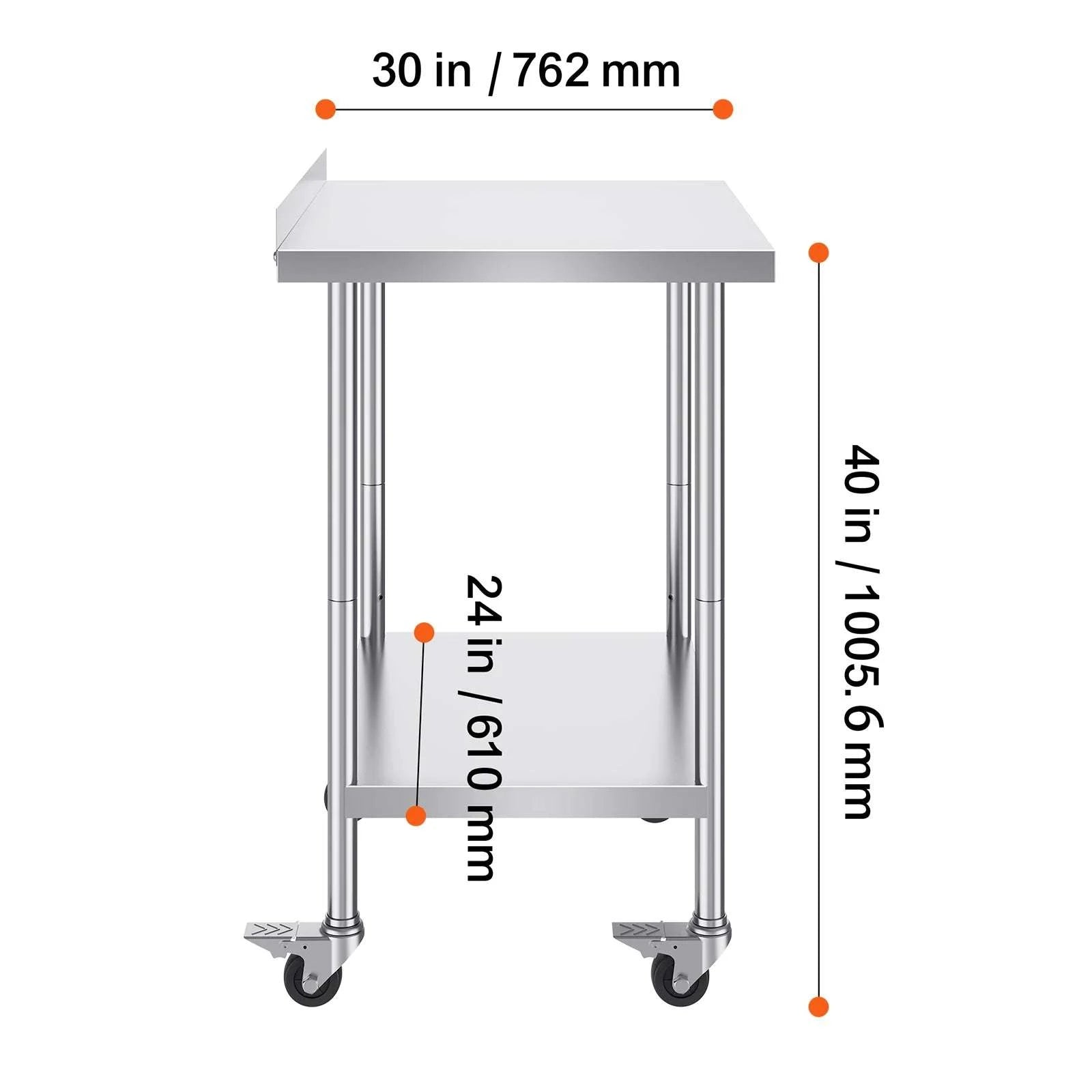 Stainless Steel Work Table with Casters 24x60 Prep Station-24 x 24 in / United States
