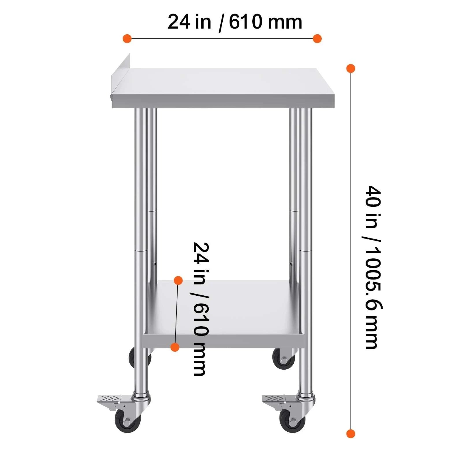 Stainless Steel Work Table with Casters 24x60 Prep Station-24 x 24 in / United States