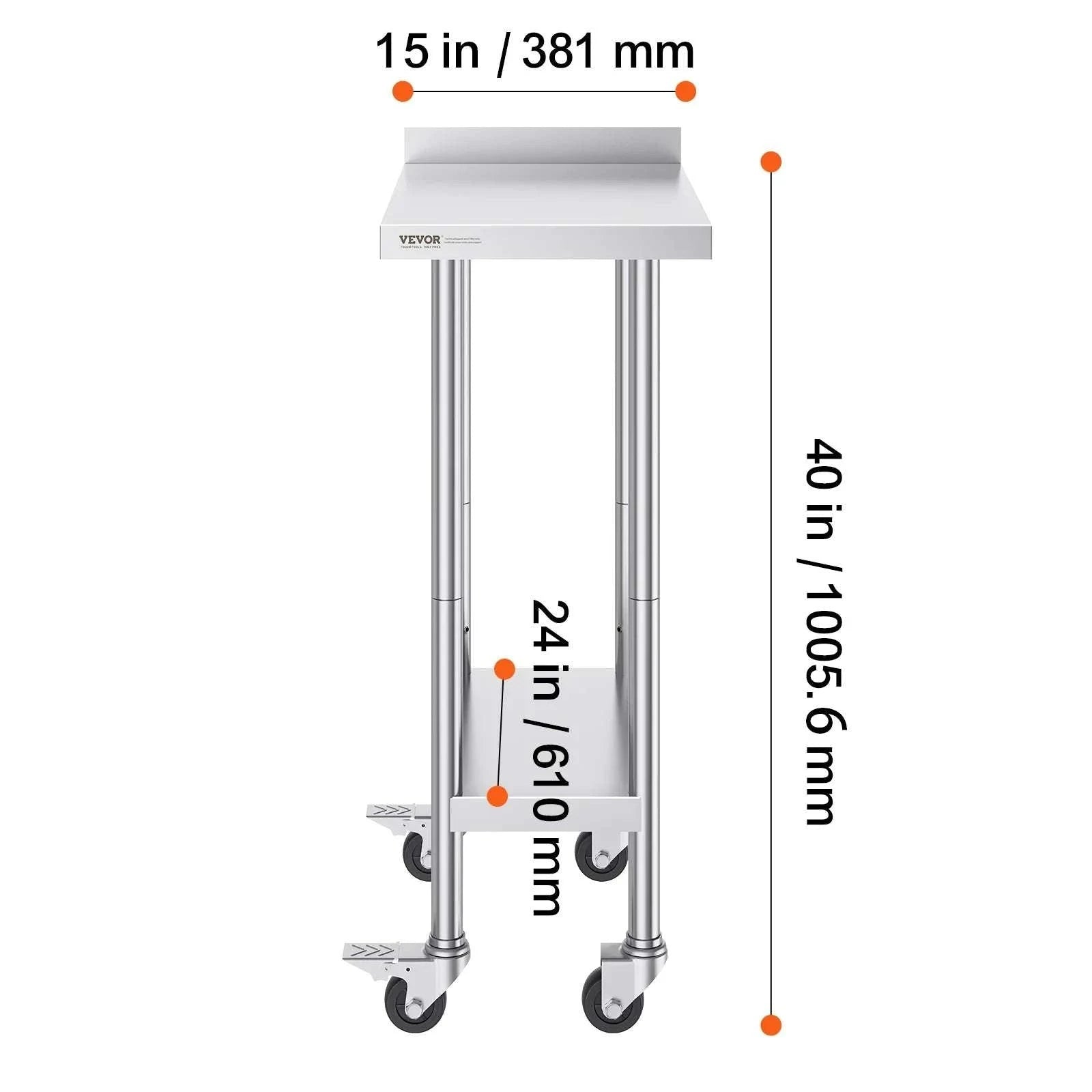 Stainless Steel Work Table with Casters 24x60 Prep Station-24 x 24 in / United States