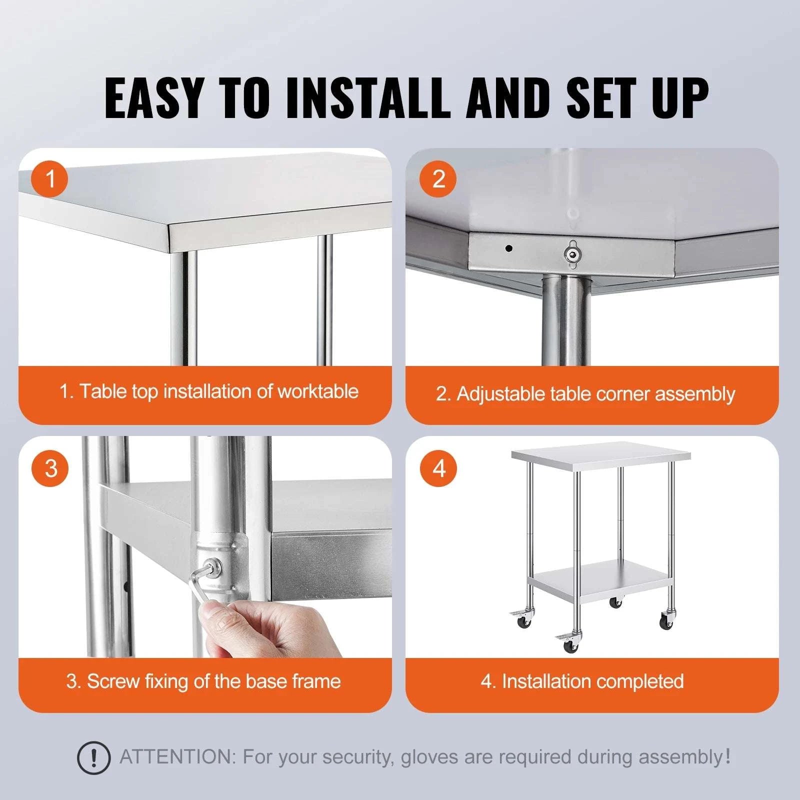 Stainless Steel Work Table with Wheels & Adjustable Shelves-30x12inch / spain