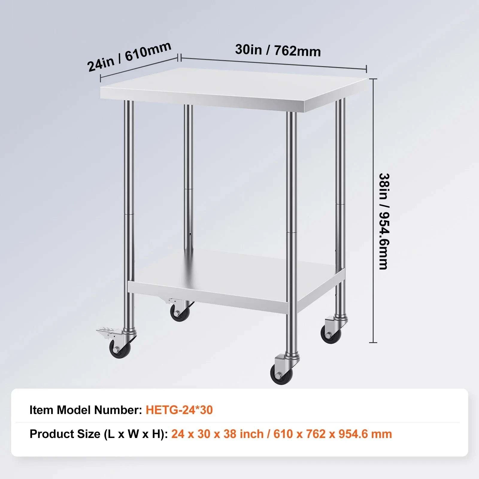 Stainless Steel Work Table with Wheels & Adjustable Shelves-30x12inch / spain