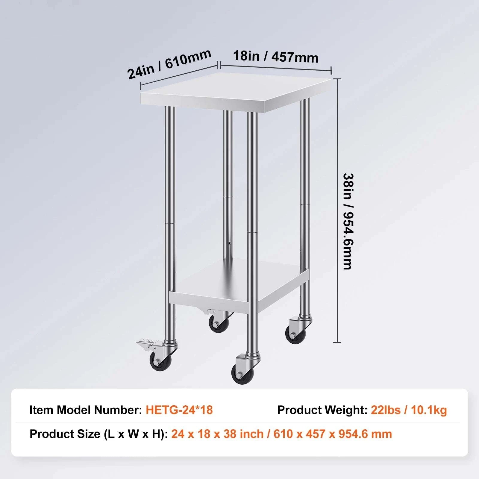 Stainless Steel Work Table with Wheels & Adjustable Shelves-30x12inch / spain
