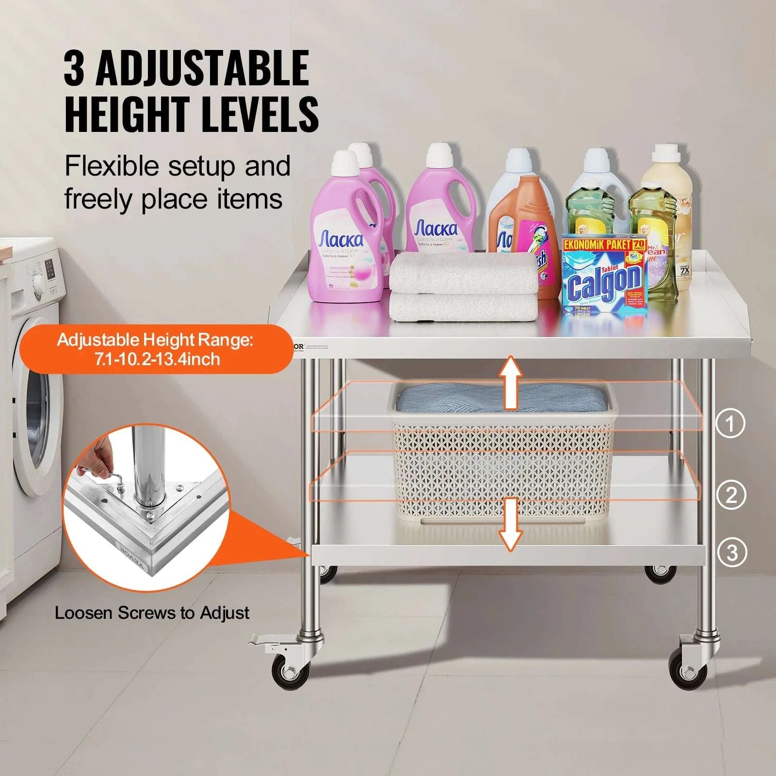 Stainless Steel Work Table with Wheels and Adjustable Shelf-30 x 36 in / GERMANY
