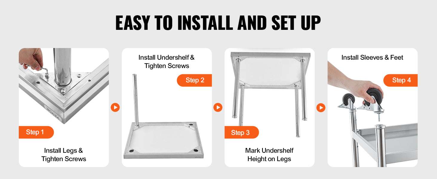 Stainless Steel Work Table with Wheels and Adjustable Shelf-30 x 36 in / GERMANY