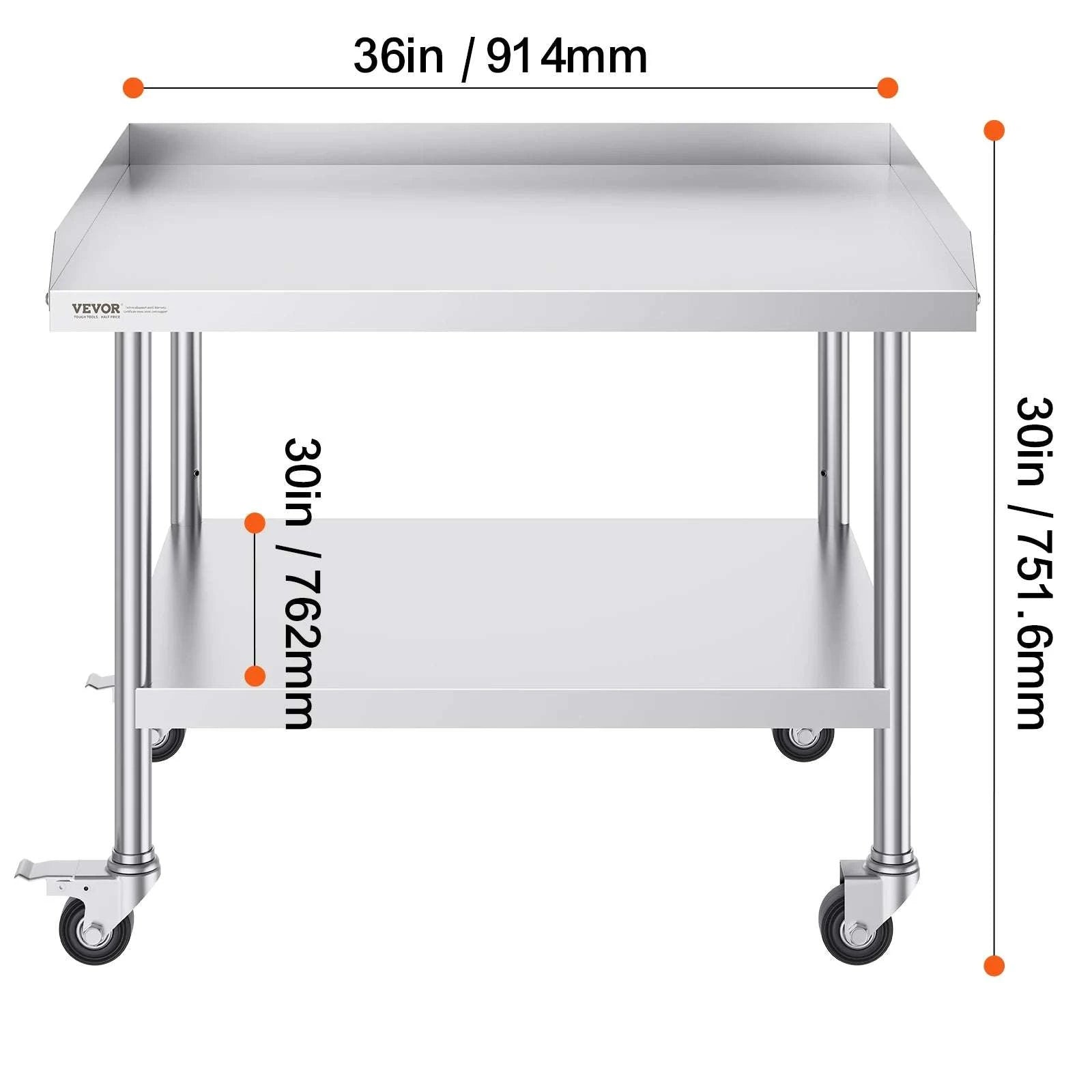 Stainless Steel Work Table with Wheels and Adjustable Shelf-30 x 36 in / GERMANY