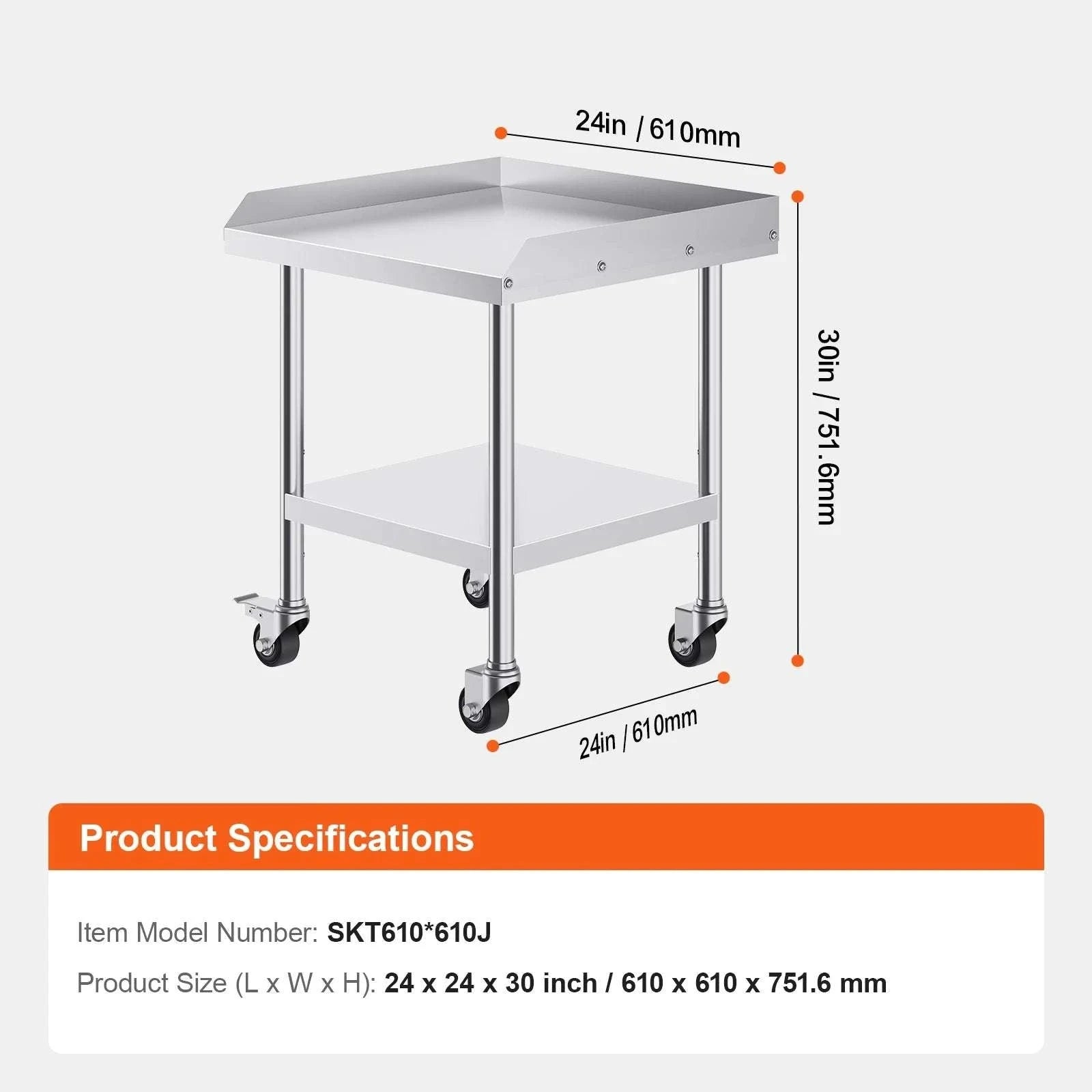 Stainless Steel Work Table with Wheels & Backsplash Prep Station-30x36inch / france