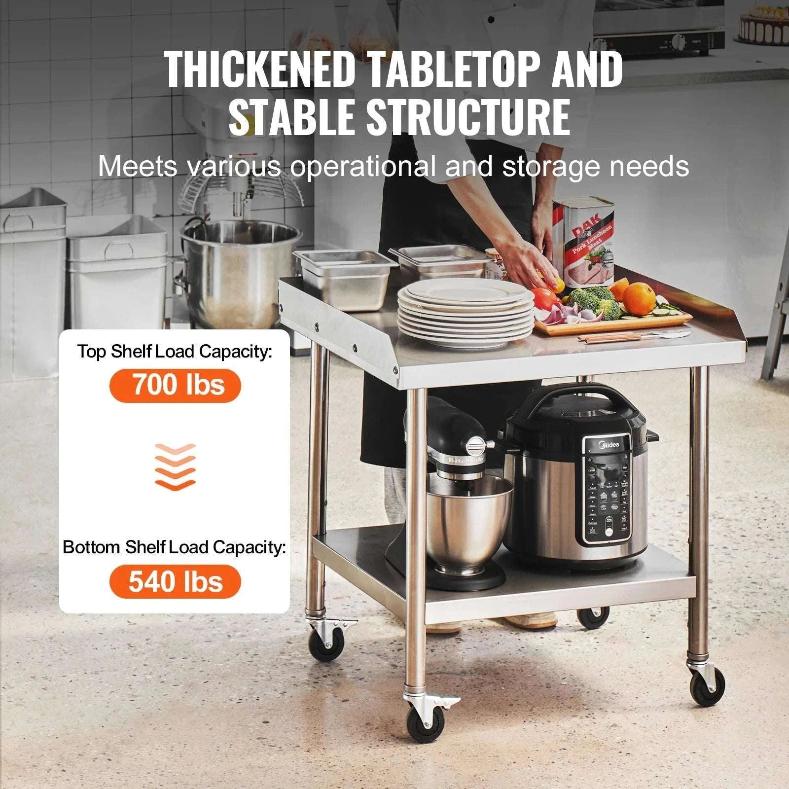 Stainless Steel Work Table with Wheels & Backsplash Prep Station-30x36inch / france