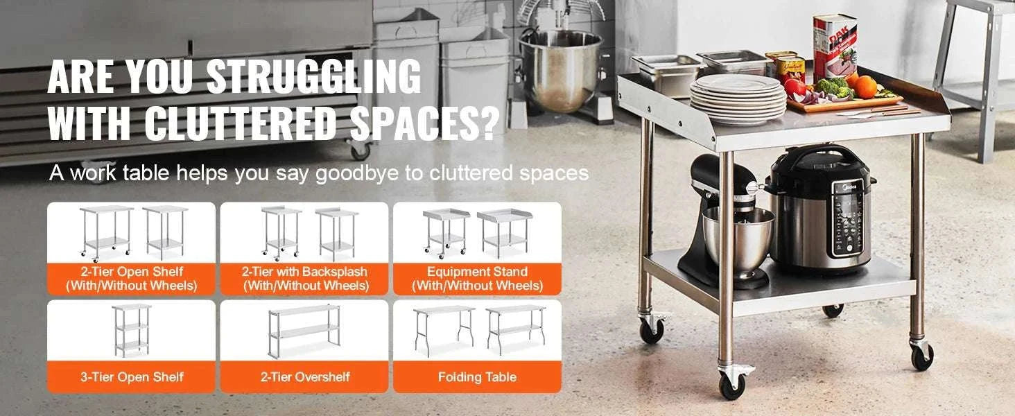Stainless Steel Work Table with Wheels & Backsplash Prep Station-30x36inch / france