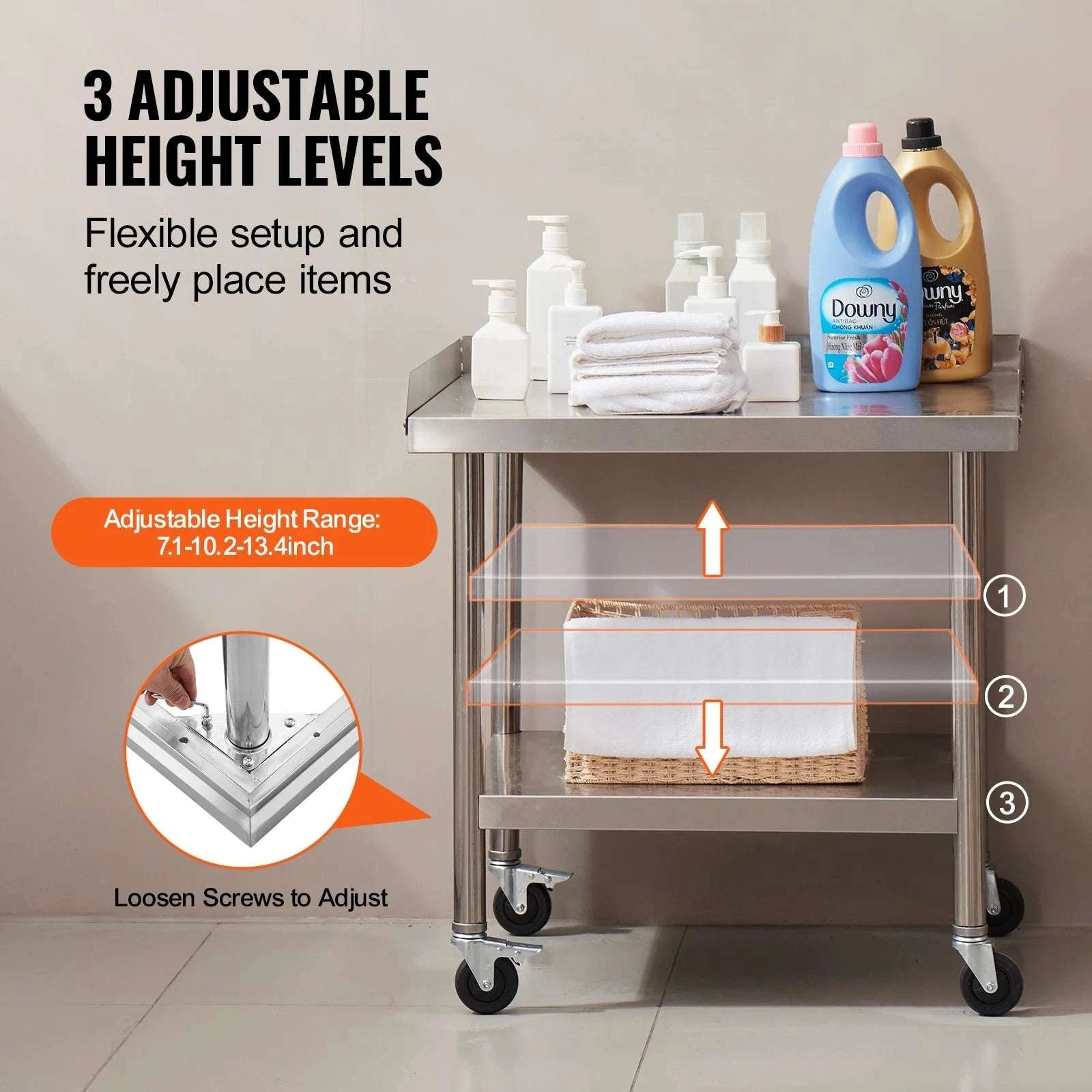 Stainless Steel Work Table with Wheels & Backsplash Prep Station-30x36inch / france