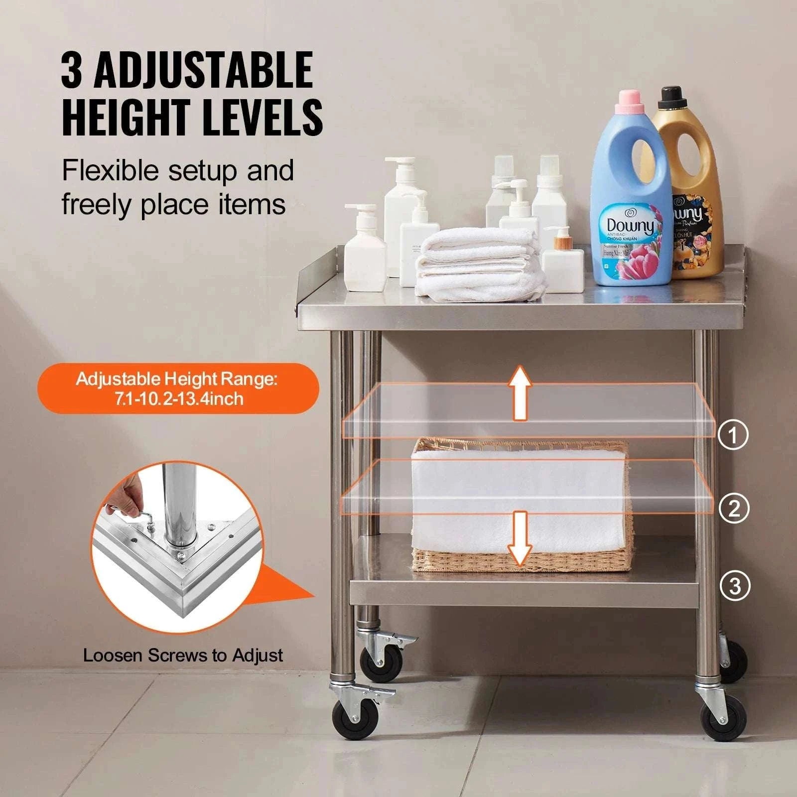 Stainless Steel Work Table with Wheels & Backsplash Prep Station-30x36inch / france