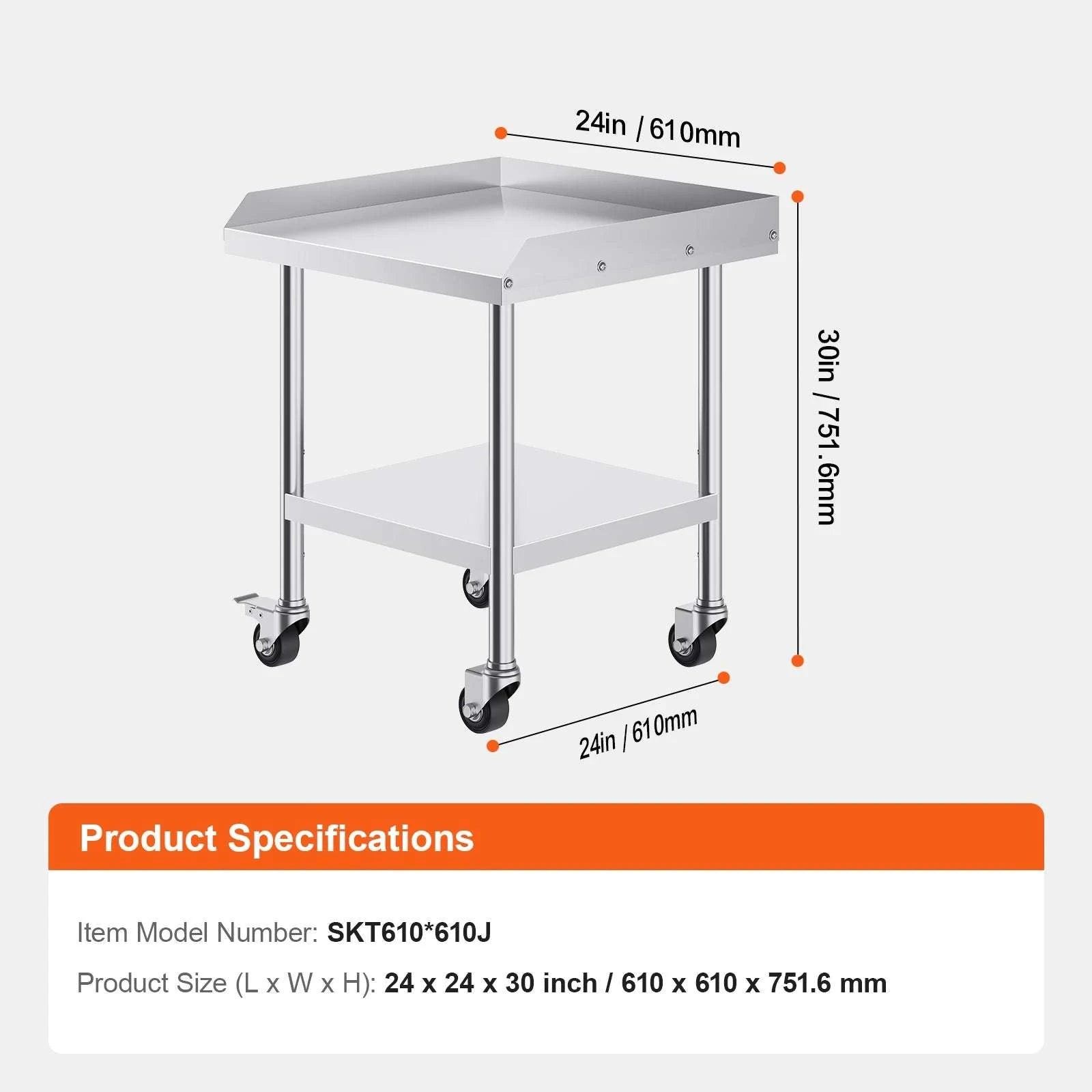 Stainless Steel Work Table with Wheels & Backsplash Prep Station-30x36inch / france