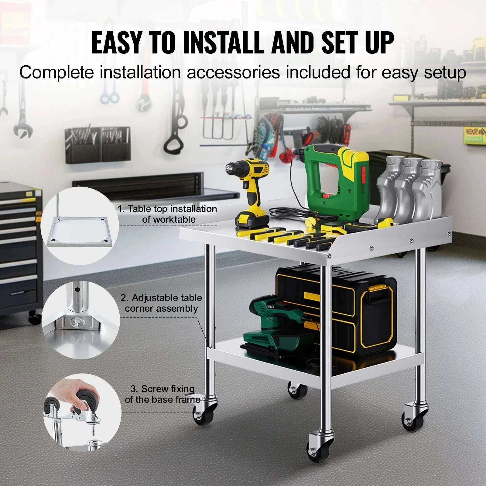 Stainless Steel Work Table with Wheels & Backsplash Prep Station-30x36inch / france
