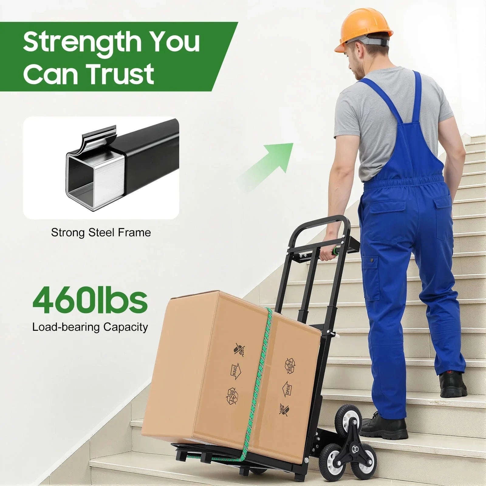 Stair Climbing Cart 460 lbs Folding Trolley with 6 Wheels-United States